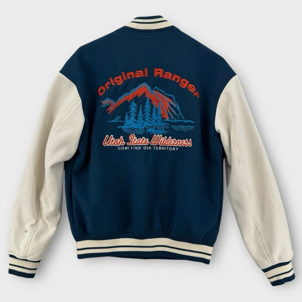 Zara Varsity Jacket Men Small Embroidered Patches College Bomber Ranger Baseball